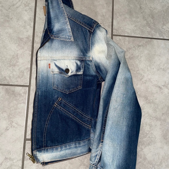 LEVI’S Rare Two Tone Dark Light Denim Zip-Up Jacket Size Girls L/ Women S - Picture 10 of 11
